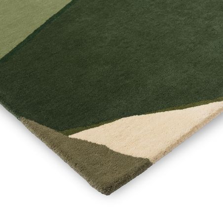 Tapis haut de gamme en laine Sumi Reflect vert multi Harlequin détail angle Tapis haut de gamme en laine Sumi Reflect vert multi Harlequin détail angle