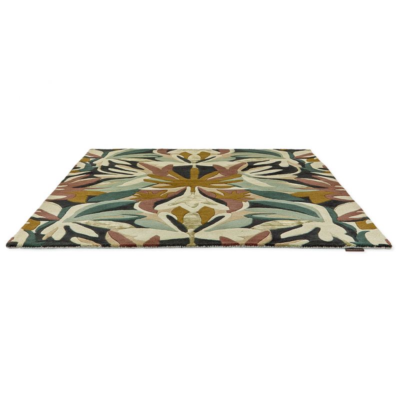 Tapis haut de gamme en laine et viscose Melora multicolore Harlequin détail à plat