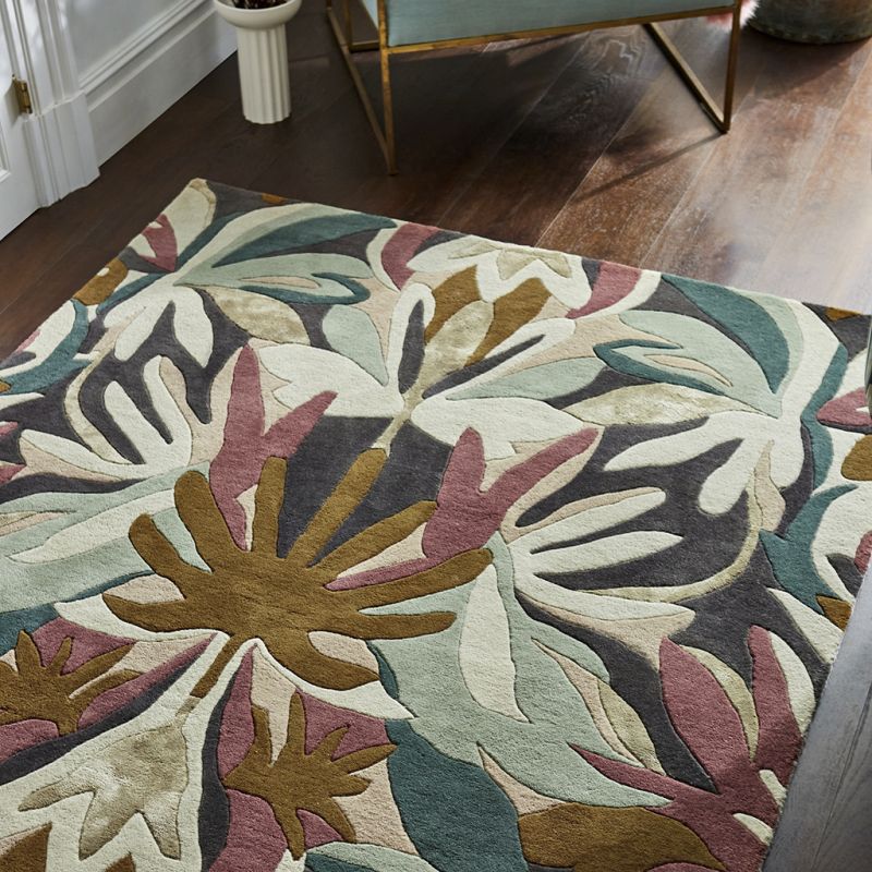 Tapis haut de gamme en laine et viscose Melora multicolore Harlequin détail couleurs