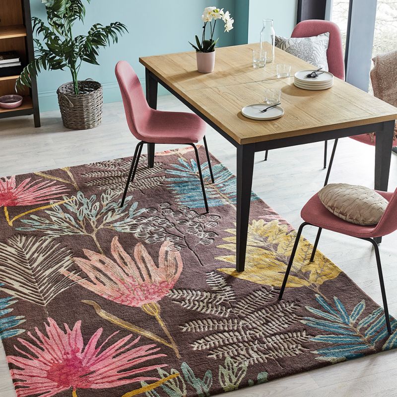 Tapis haut de gamme en laine et viscose Yasuni multicolore Harlequin détail couleur