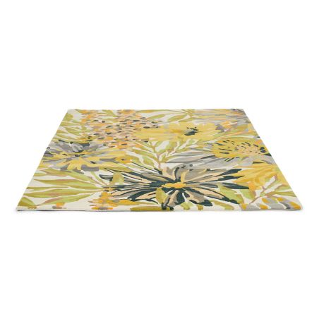 Tapis haut de gamme en laine et viscose Floreale jaune Harlequin à plat Tapis haut de gamme en laine et viscose Floreale jaune Harlequin à plat