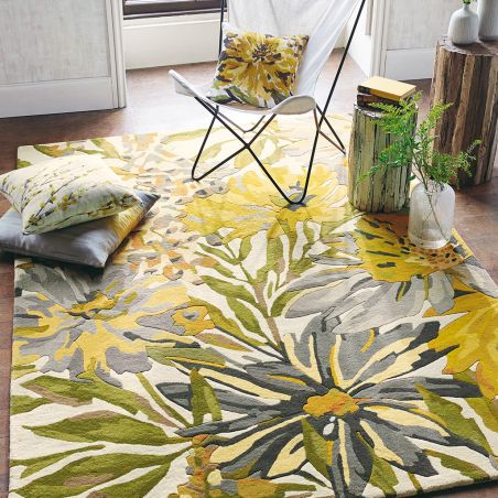 Tapis haut de gamme en laine et viscose Floreale jaune Harlequin ambiance Tapis haut de gamme en laine et viscose Floreale jaune Harlequin ambiance