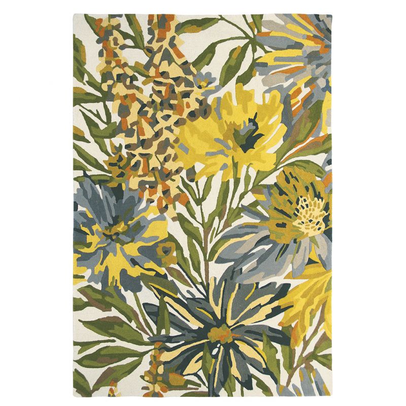 Tapis haut de gamme en laine et viscose Floreale jaune Harlequin