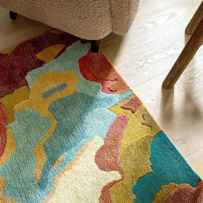 Tapis haut de gamme en laine et viscose Foresta multicolore Harlequin détail matiere