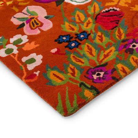 Tapis haut de gamme en laine et viscose Wonderland Orange Harlequin détail angle Tapis haut de gamme en laine et viscose Wonderland Orange Harlequin détail angle