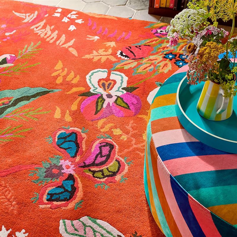 Tapis haut de gamme en laine et viscose Wonderland Orange Harlequin détail tapis