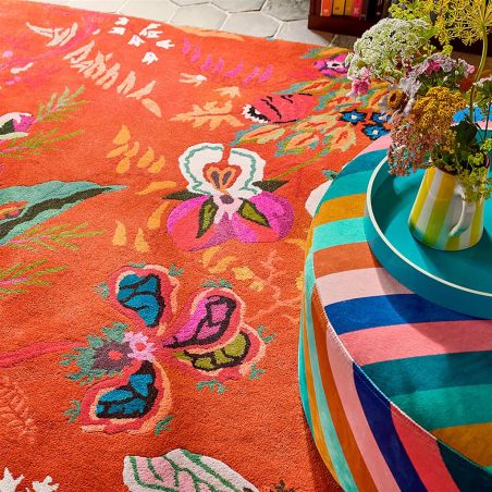Tapis haut de gamme en laine et viscose Wonderland Orange Harlequin détail tapis Tapis haut de gamme en laine et viscose Wonderland Orange Harlequin détail tapis