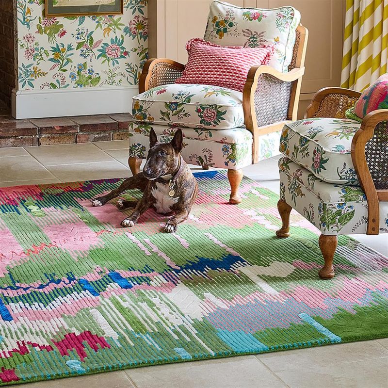 Tapis haut de gamme en laine et viscoseWilderness vert multi Harlequin focus tapis