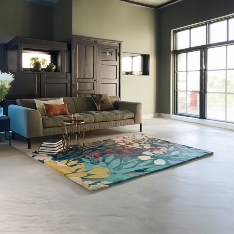 Tapis de salon moderne en laine multicolore Estella bleu Submarine