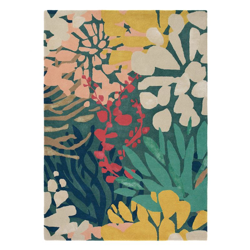 Tapis de salon moderne en laine multicolore Estella bleu Submarine