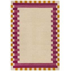 Tapis de salon laine rose et jaune Kai Wool Border