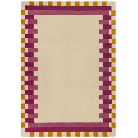 Tapis de salon laine rose et jaune Kai Wool Border Tapis de salon laine rose et jaune Kai Wool Border