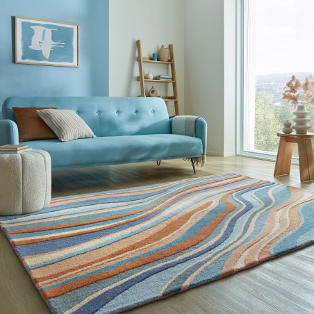 Tapis de salon laine bleu multicolore Abstract Flow Tapis de salon laine bleu multicolore Abstract Flow