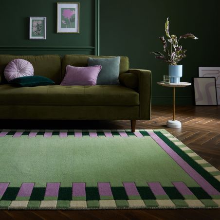 Tapis de salon laine vert et violet Kai Wool Border Tapis de salon laine vert et violet Kai Wool Border