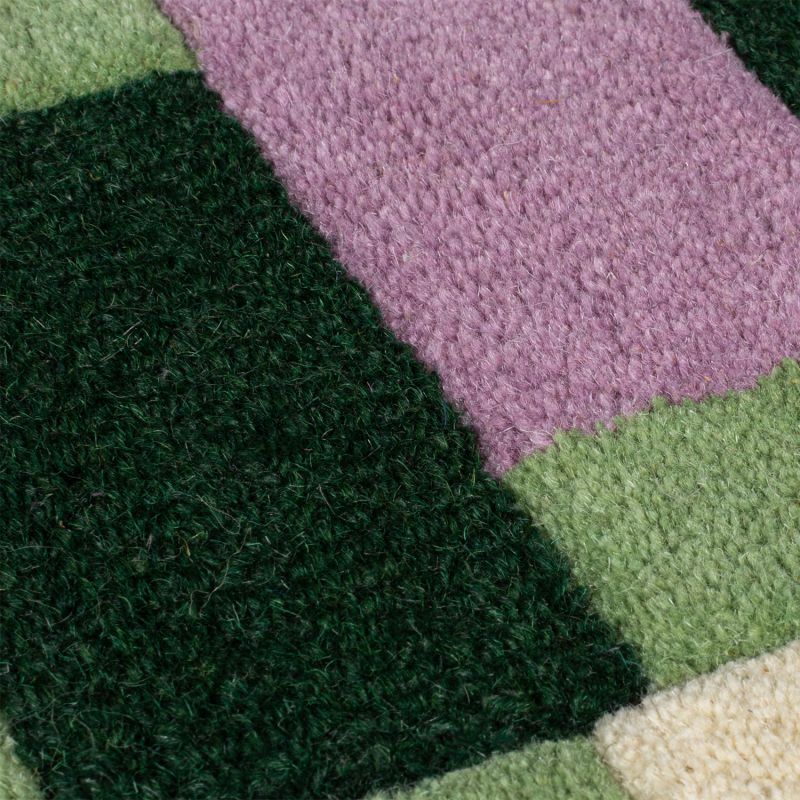 Tapis de salon laine vert et violet Kai Wool Border