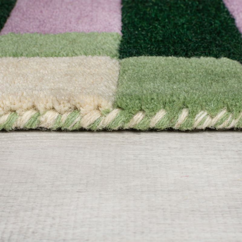 Tapis de salon laine vert et violet Kai Wool Border