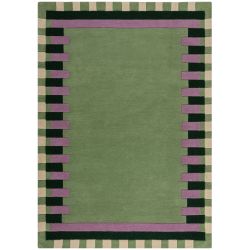 Tapis de salon laine vert et violet Kai Wool Border