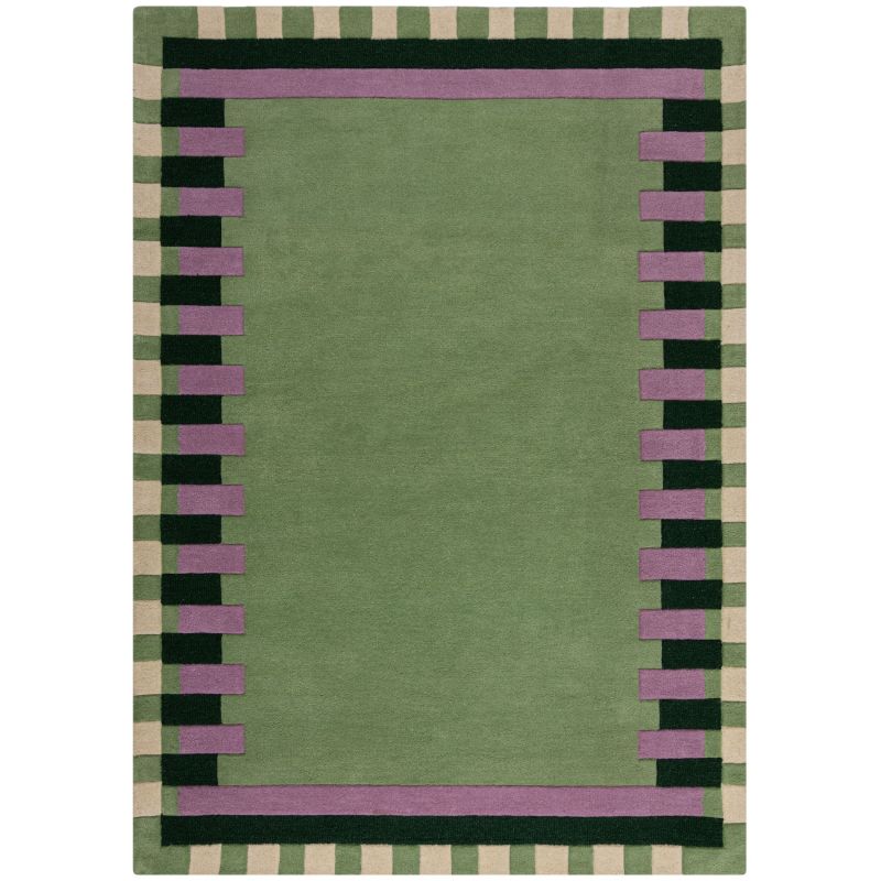 Tapis de salon laine vert et violet Kai Wool Border