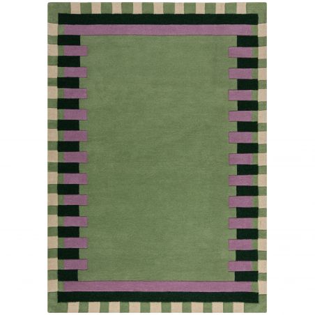 Tapis de salon laine vert et violet Kai Wool Border