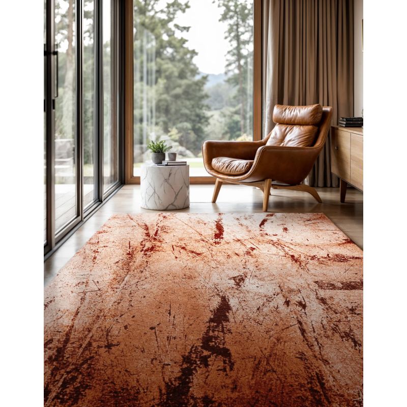 Tapis de Salon Design rectangulaire haut de gamme Tandoorie rouille ambiance