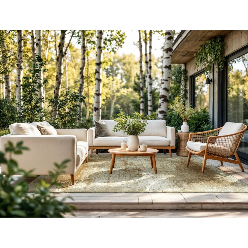 Tapis de Salon rectangulaire haut de gamme Virgin Land Mercury beige ambiance outdoor
