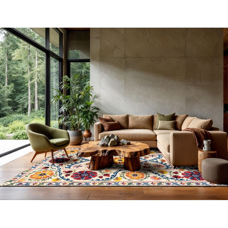 Tapis de salon Suzani Origine multi ambiance