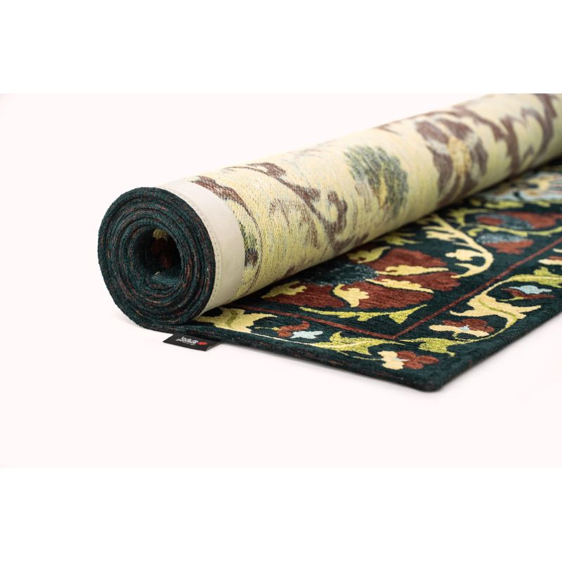 Tapis de salon Suzani Bavaria multi vert détail etiquette