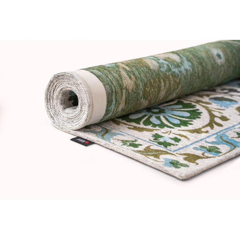 Tapis de salon Suzani Slavia multi blanc détail etiquette