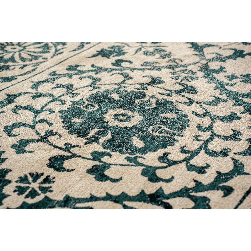 Tapis de salon Suzani Notos beige et bleu canard détail motif
