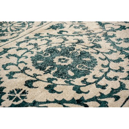 Tapis de salon Suzani Notos beige et bleu canard détail motif Tapis de salon Suzani Notos beige et bleu canard détail motif