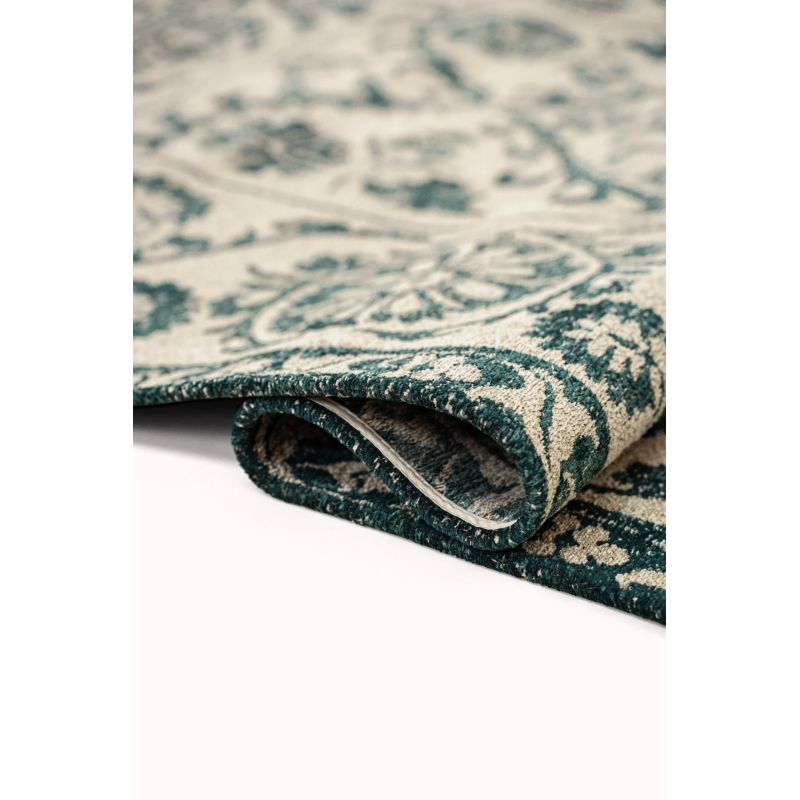 Tapis de salon Suzani Notos beige et bleu canard détail couleur