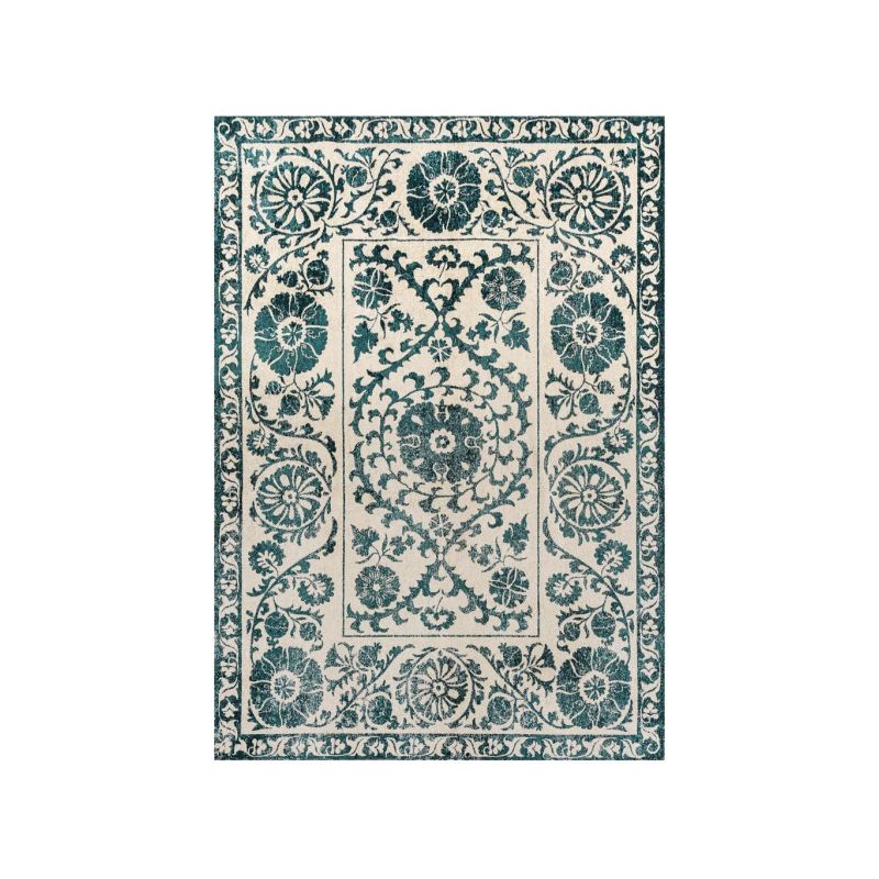 Tapis de salon Suzani Notos beige et bleu canard