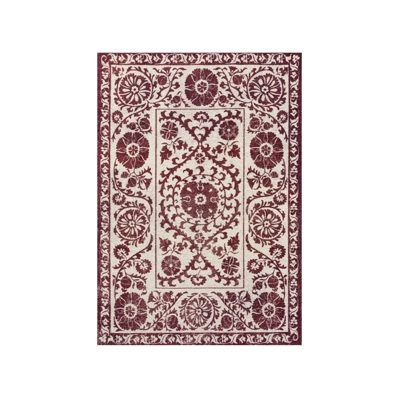 Tapis de salon Suzani Zephyr beige et bordeau
