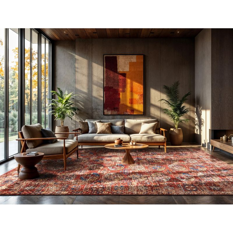 Tapis de salon Kasak Aksou rouge ambiance