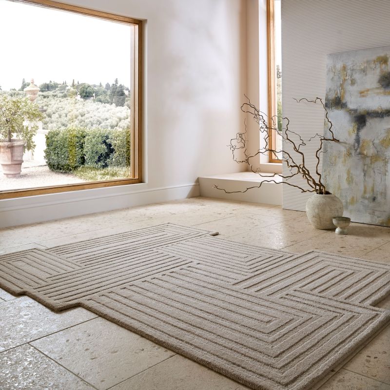 Tapis en laine beige motifs rectangle Zengarden ambiance