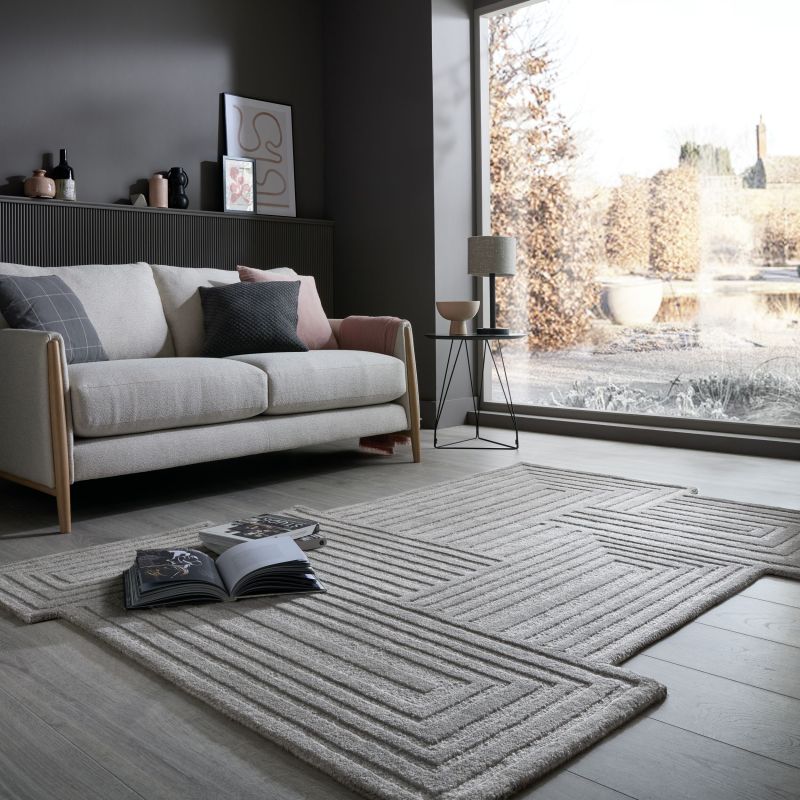 Tapis en laine gris motifs rectangle Zengarden ambiance