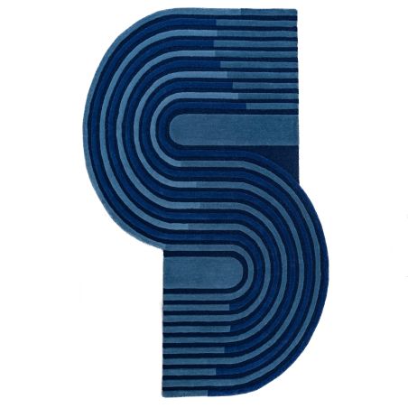 Tapis en laine bleu forme originale Conway retro