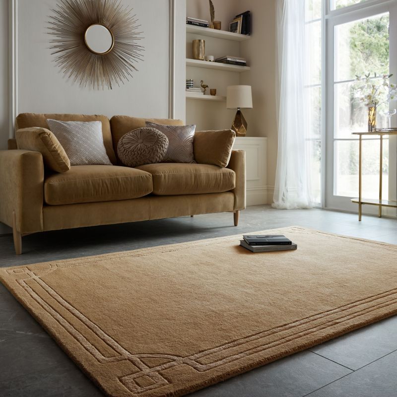 Tapis de salon laine et viscose beige Gatsby ambiance