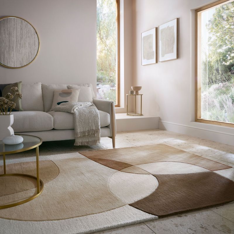 Tapis de salon pure laine beige multi Glow ambiance