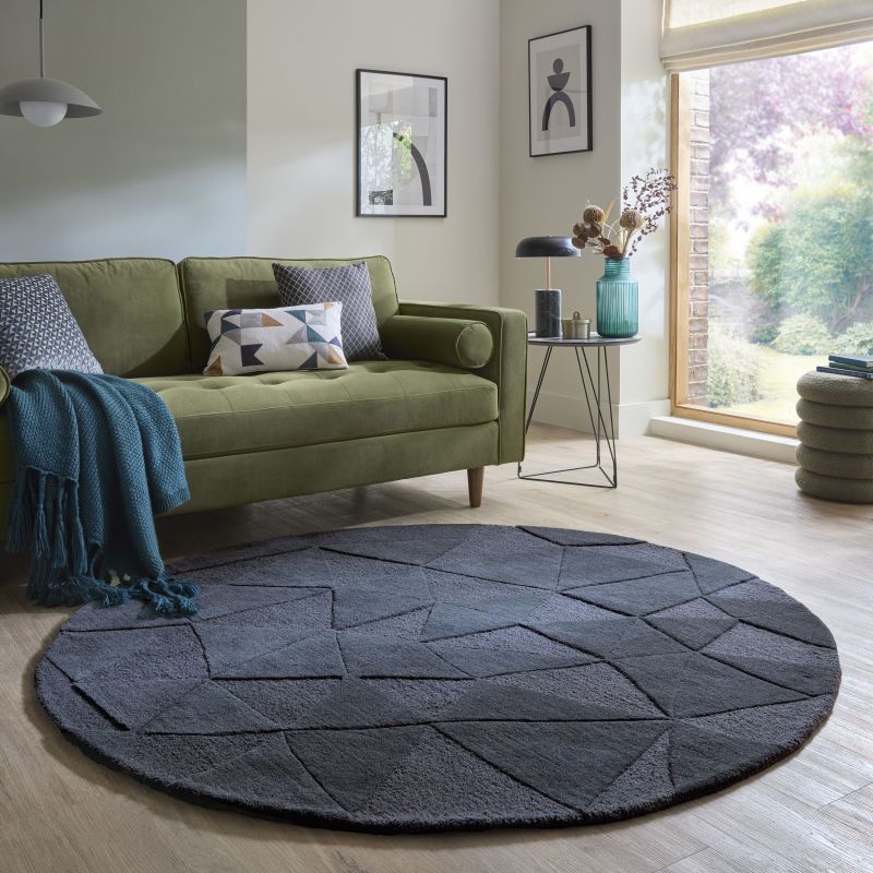 Tapis rond en laine moderne gris Shard ambiance