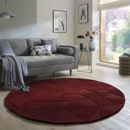 Tapis rond en laine moderne rouge Shard ambiance Tapis rond en laine moderne rouge Shard ambiance