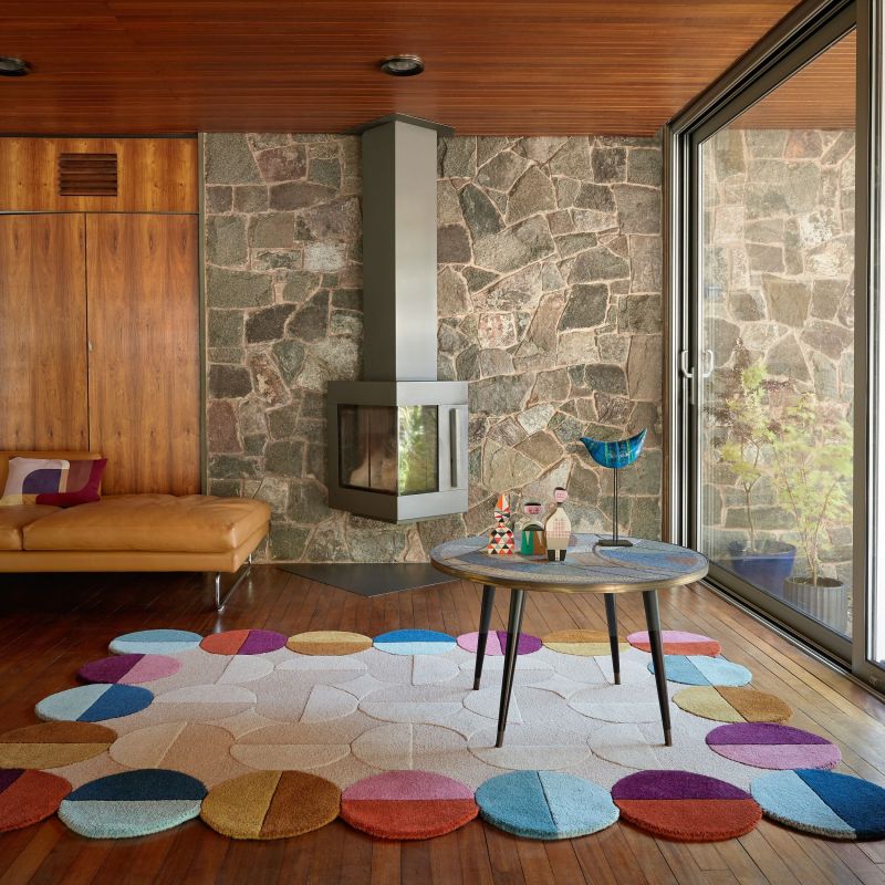 tapis de salon en laine rose et violet multicolore Abstract Scallop ambiance