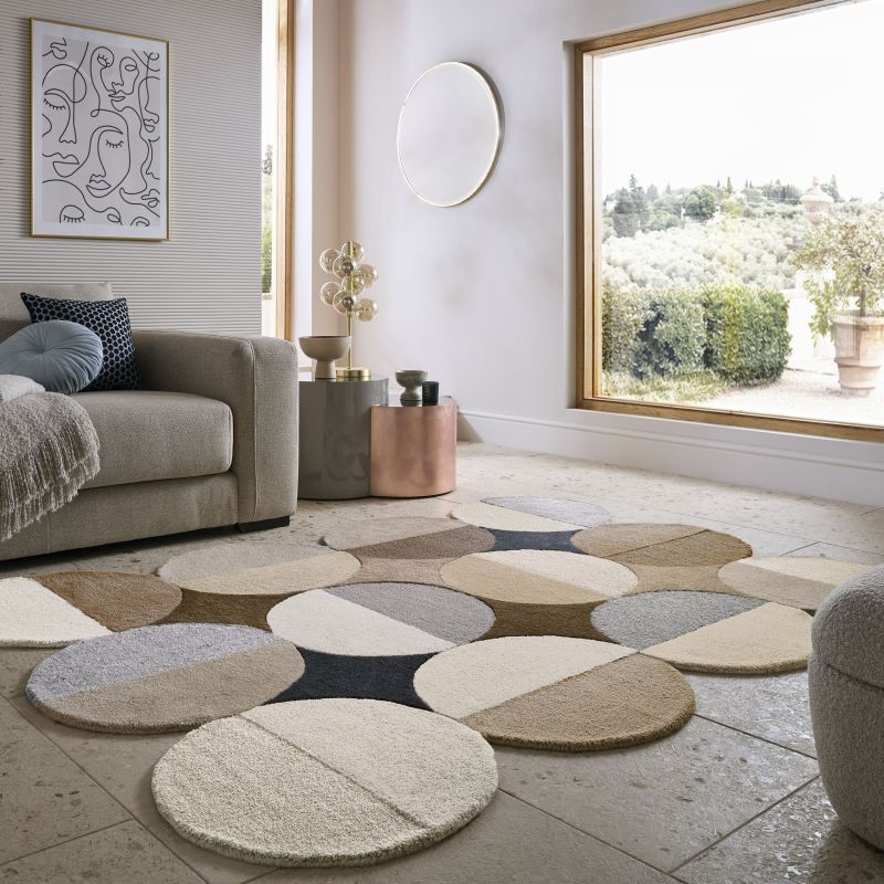 tapis de salon en laine beige multicolore Abstract Mia ambiance