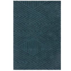 Tapis moderne motifs triangles en relief laine bleu canard Halifax