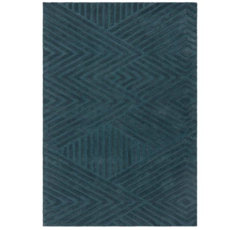 Tapis moderne motifs triangles en relief laine bleu canard Halifax