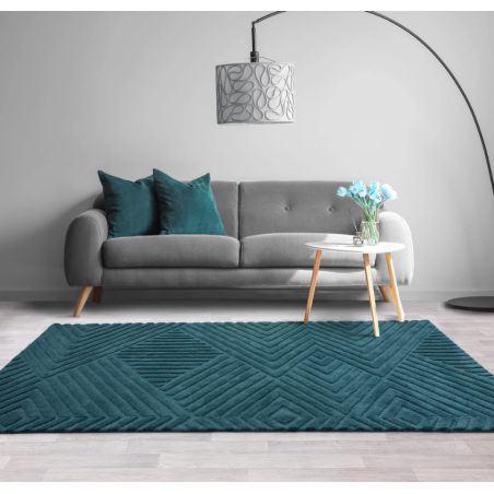 Tapis moderne motifs triangles en relief laine bleu canard Halifax Tapis moderne motifs triangles en relief laine bleu canard Halifax