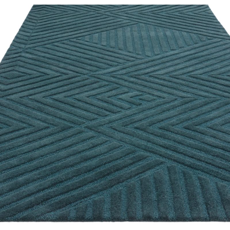 Tapis moderne motifs triangles en relief laine bleu canard Halifax