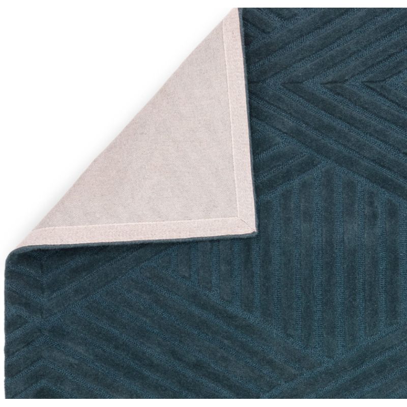 Tapis moderne motifs triangles en relief laine bleu canard Halifax