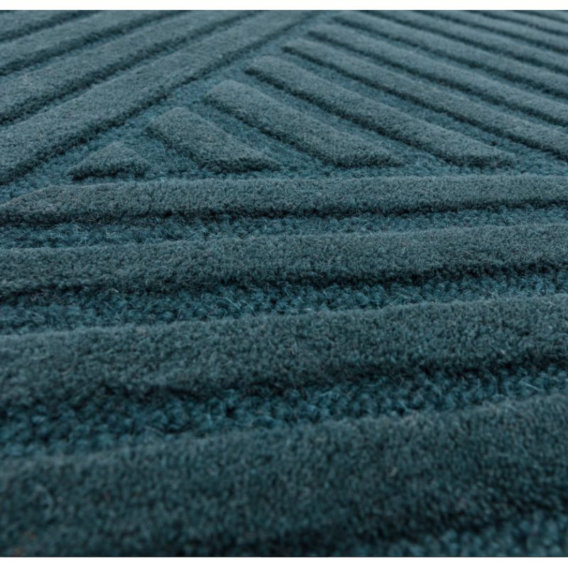 Tapis moderne motifs triangles en relief laine bleu canard Halifax