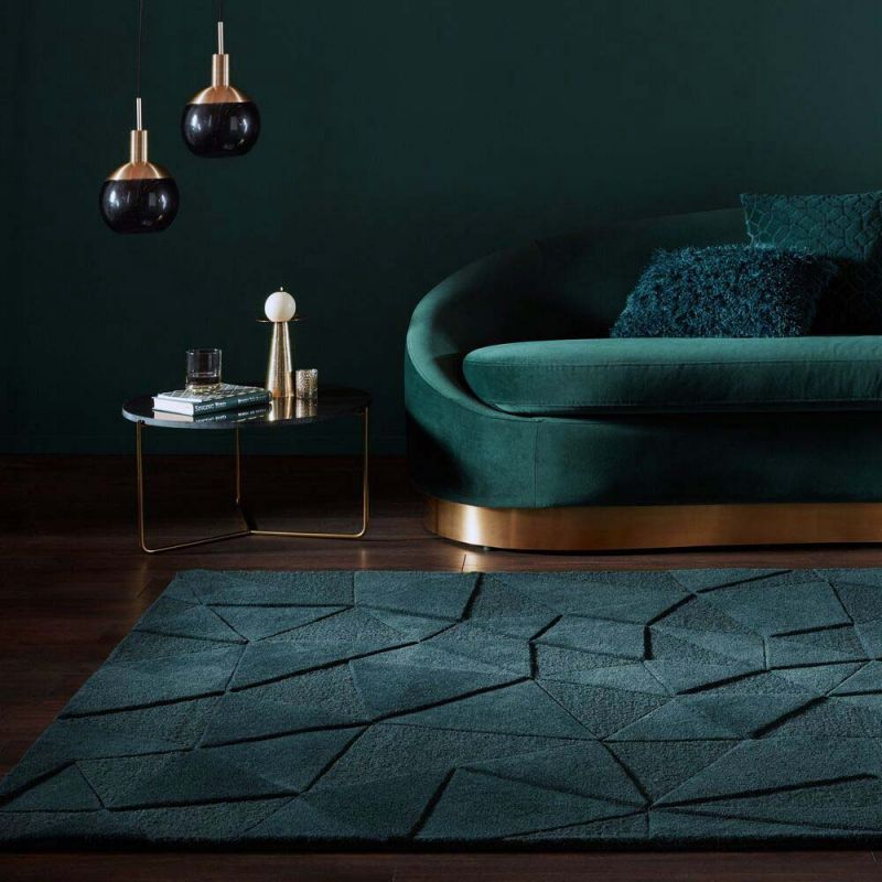 Tapis en laine moderne vert bleu canard Shard